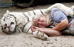 tigre y mujer tumbados