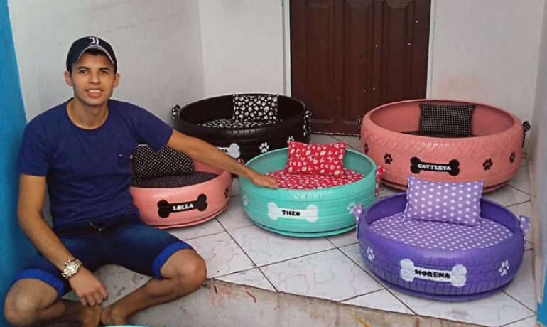 artista brasileño construye camas para animales con neumáticos viejos
