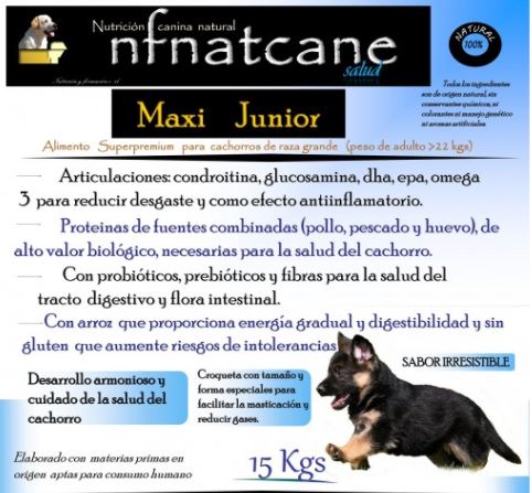 etiqueta nfnatcane maxi junior alimento para cachorros de raza grande
