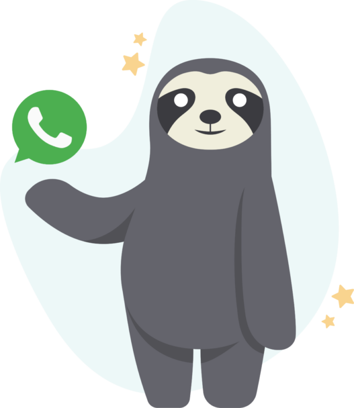 Ilustración de Waky, la mascota de Wakyma, con el icono de WhatsApp