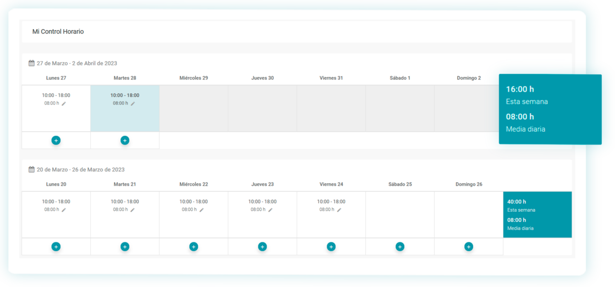 Control horario semanal en Wakyma Vets